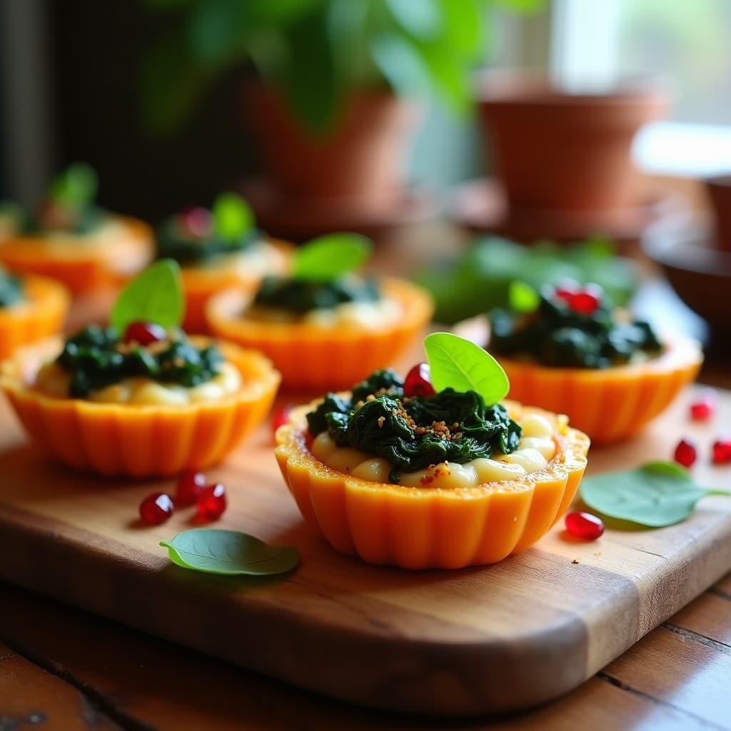 Tartaletas de Base de Calabaza con Relleno de Espinacas y Queso de Castañas: Receta Vegana en Molde Silicón
