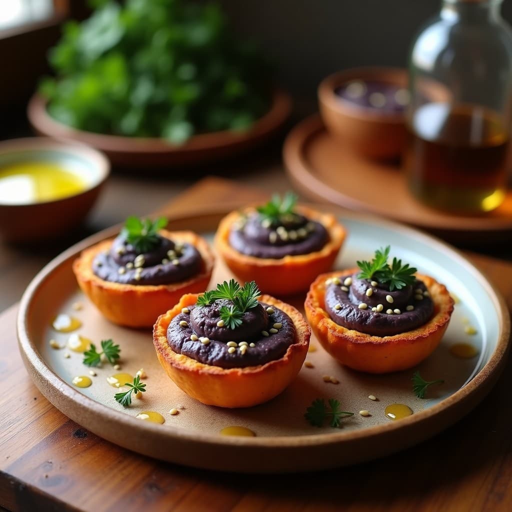 Tartaletas de Batata Morada con Hummus de Aceitunas Negras: Aperitivo Libanés en Airfryer