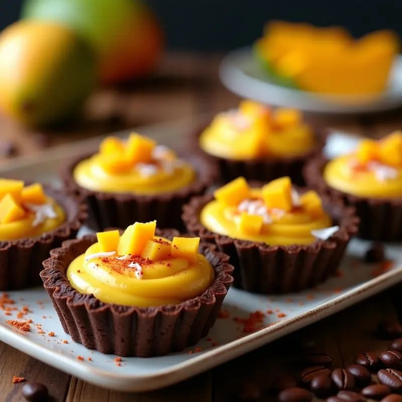 Tartaletas de Base de Café con Crema de Mango y Chile en Polvo: Postre Fusion Mexicano-Indio
