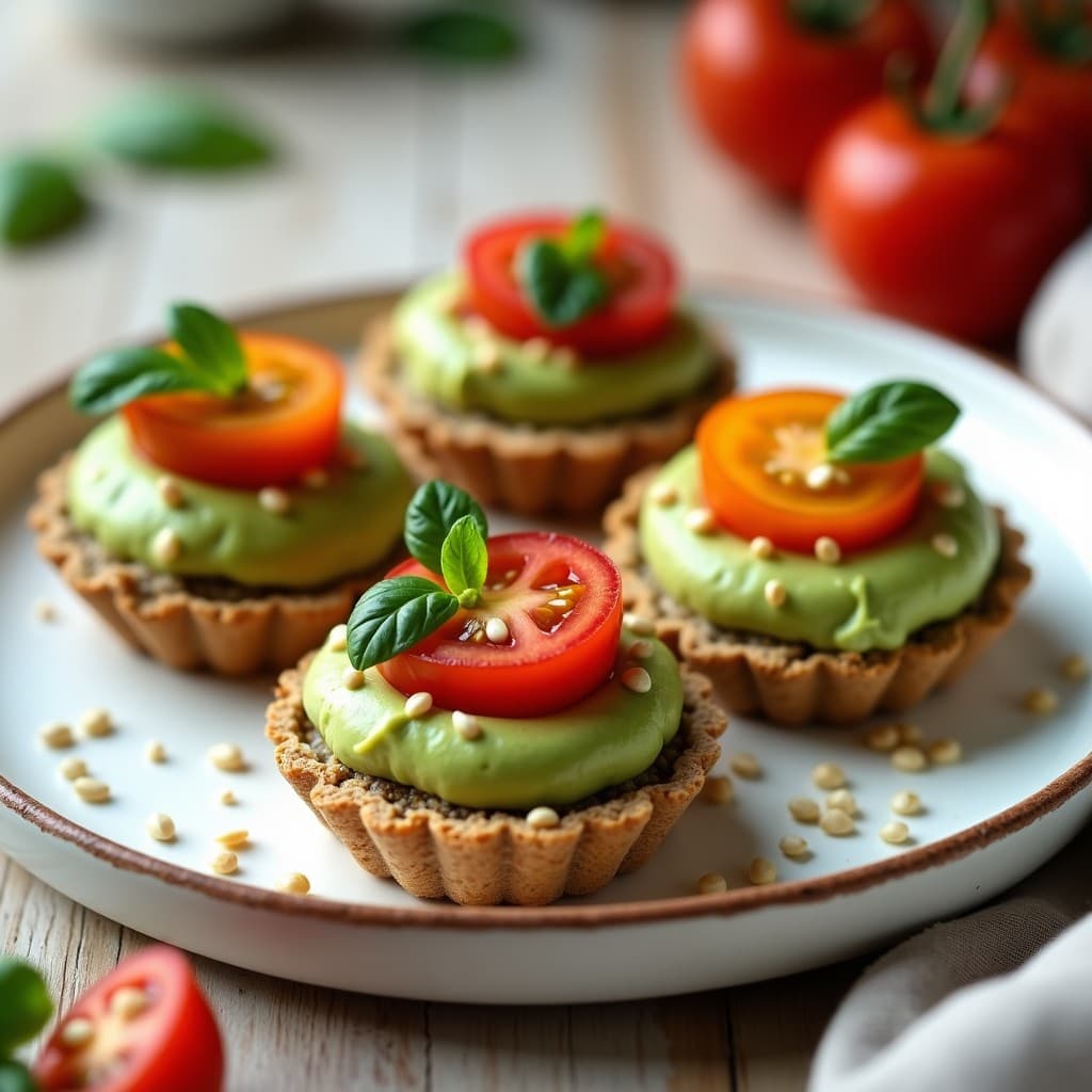Tartaletas de Base de Chía con Crema de Aguacate y Tomates Cherries: Aperitivo Vegano y Sin Horno