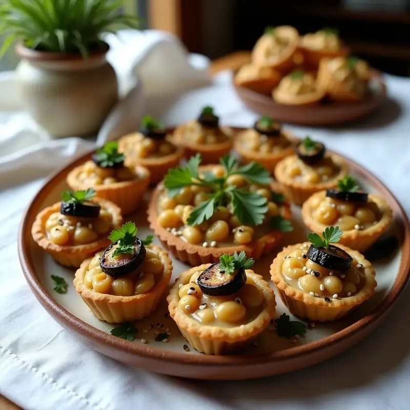 Tartaletas de Masa de Garbanzo con Relleno de Berenjena y Tahini: Entrante Levante Vegano