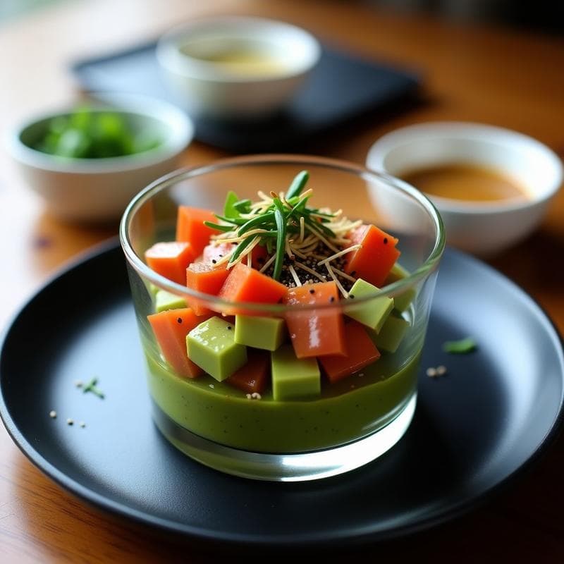 Tartar de Aguacate y Tomate con Vinagreta de Wasabi: Entrante Japonés Vegano