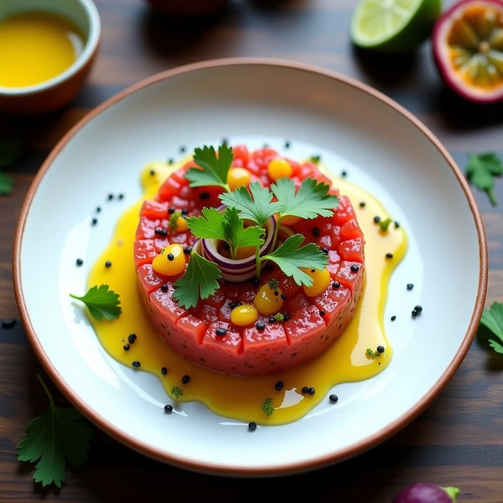 Tartar de Algas Wakame y Maracuyá con Vinagreta de Yuzu: Receta Japo-Peruana Vegana y Antioxidante