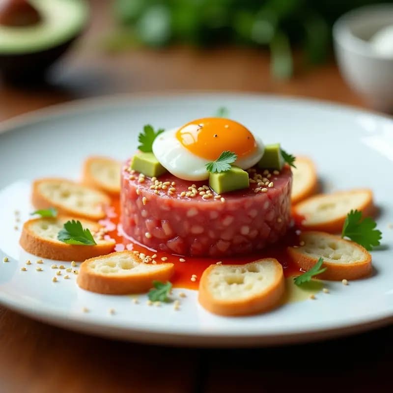Tartar de Atún con Aguacate y Salsa Sriracha: Receta Francesa Picante en 10 Minutos