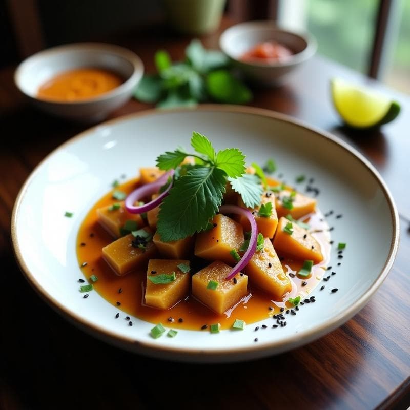Tartar de Jackfruit Maduro con Vinagreta de Tamarindo y Cilantro: Receta VeganaCrudivegana y Alta en Fibra en 15 Minutos