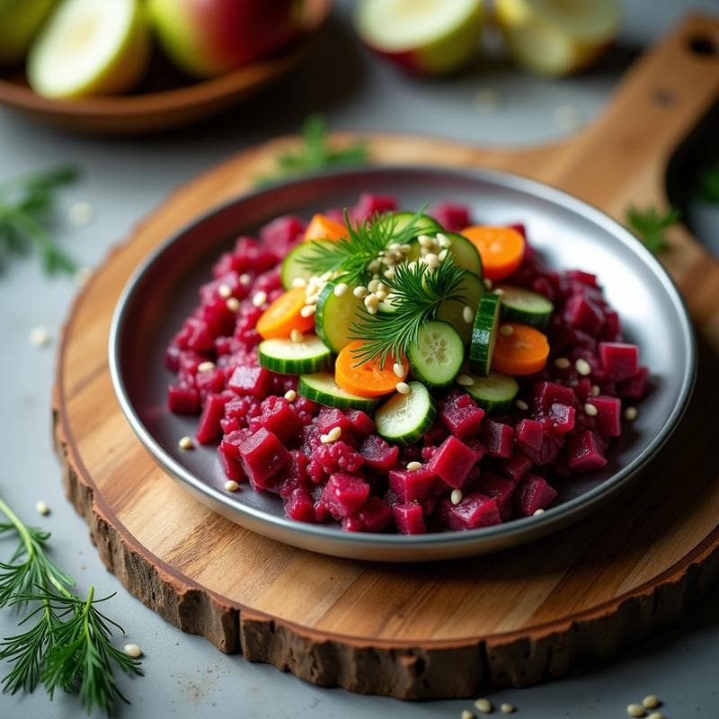 Tartar de Remolacha y Manzana Verde: Receta Crudivegana con Vegetales Fermentados en 15 Minutos