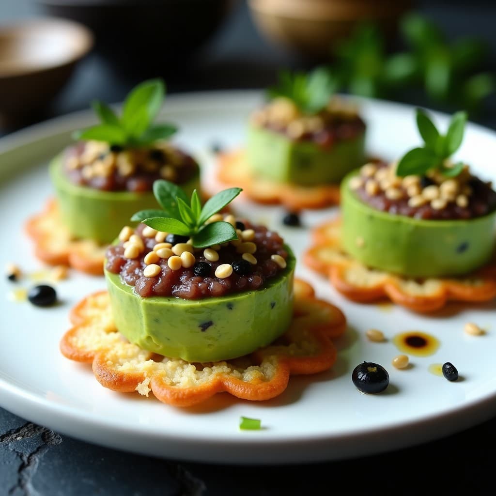 Tartaretas de Aguacate y Algas con Crujiente de Sésamo: Receta Vegana Crudivegana con Toque Japonés