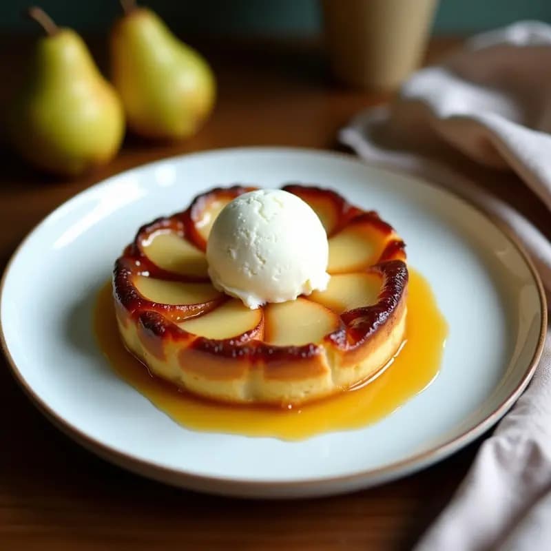 Tarte Tatin de Peras y Jengibre: Receta Francesa Sin Lactosa con Helado de Coco
