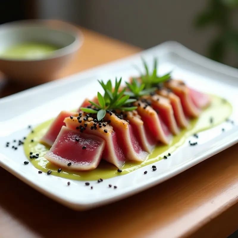 Tataki de Atún con Salsa de Wasabi y Sésamo Negro: Entrante Japonés Crujiente en 15 Minutos
