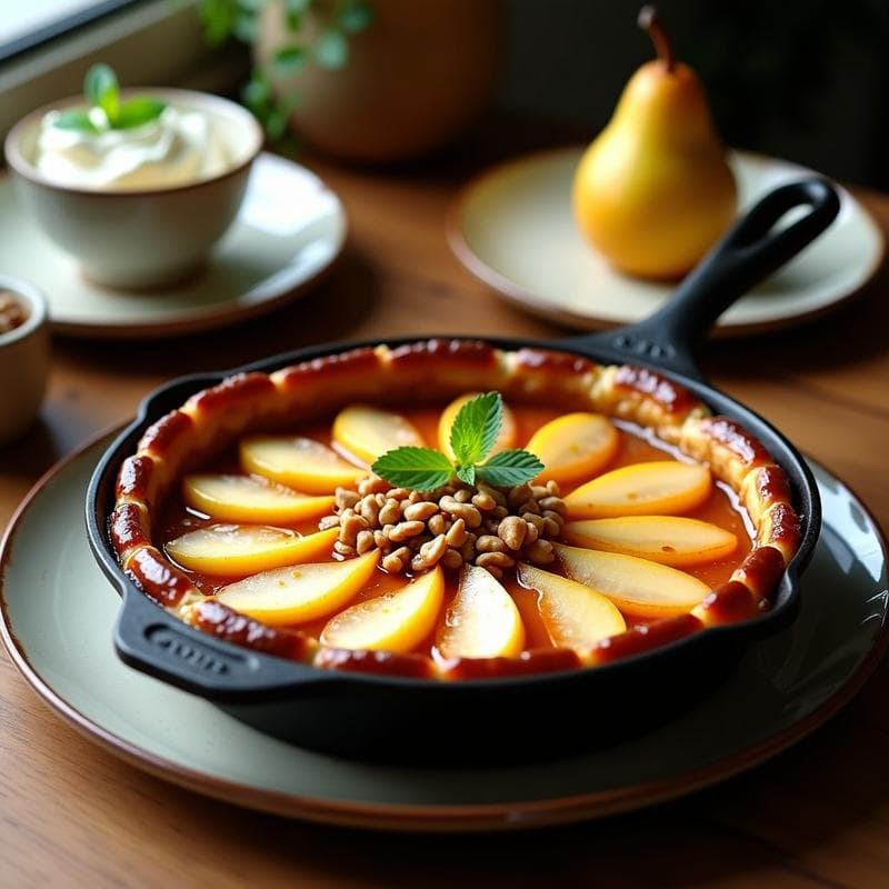 Tatin de Peras y Caramelo de Dátiles: Postre Francés Vegano en Sartén