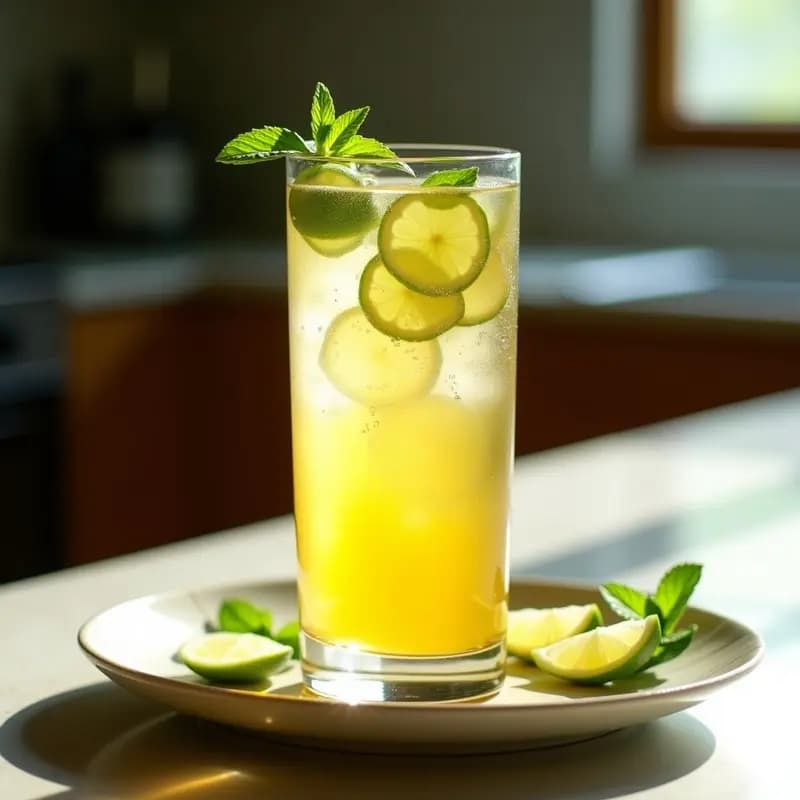 Té Frío de Lemongrass y Jengibre con Burbujas de Lima: Bebida Tailandesa Detox