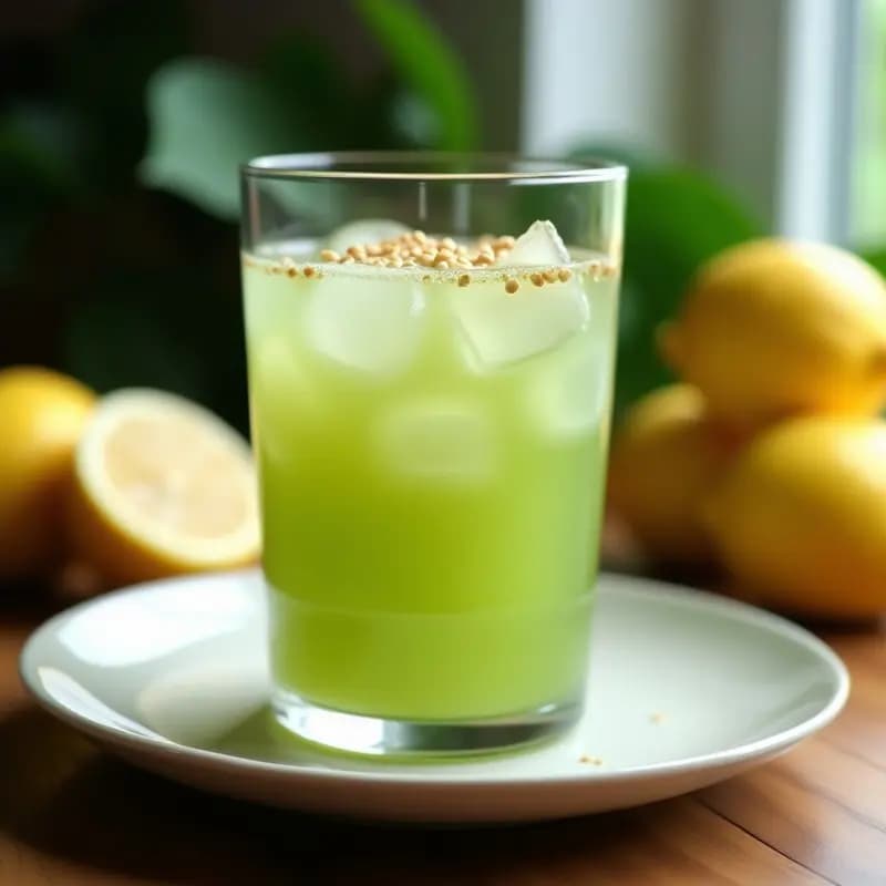 Té Helado de Matcha y Limón con Semillas de Sésamo: Bebida Japonesa Refrescante