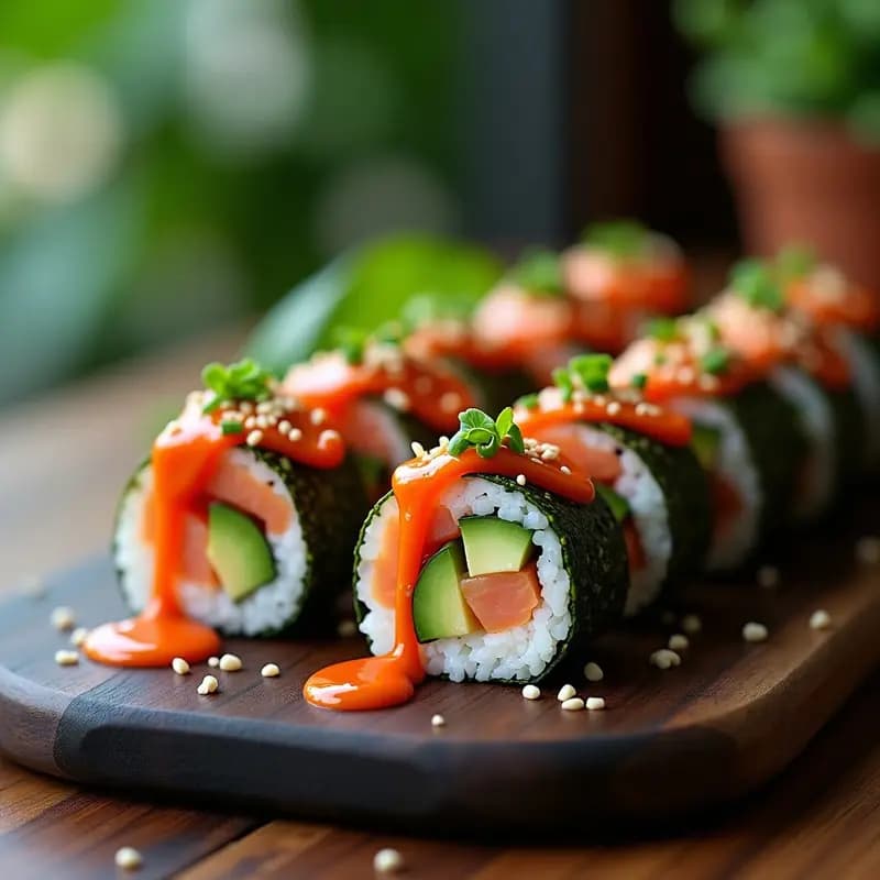 Temaki de Salmón Ahumado y Palta con Salsa Sriracha-Mayo: Rollito Japonés Crujiente en 15 Minutos