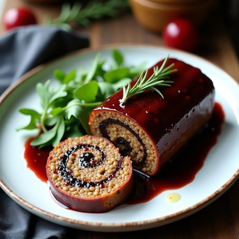 Terrina de Lentejas y Champiñones Portobello: Entrante Francés Vegano con Glaseado de Vino Tinto