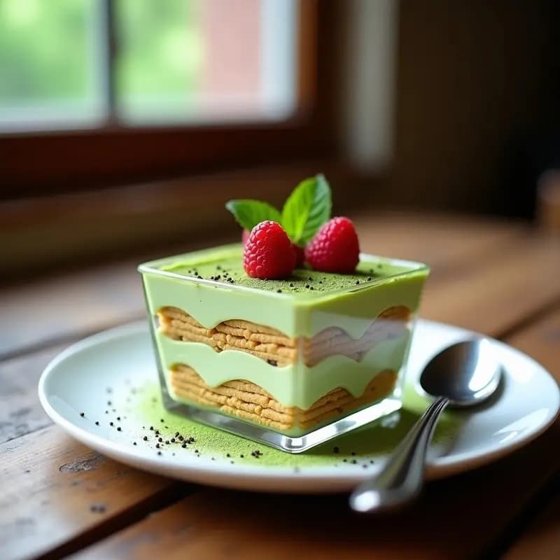 Tiramisú de Matcha con Mascarpone Vegano y Galletas de Almendra: Postre Japonés Sin Gluten y Sin Lactosa