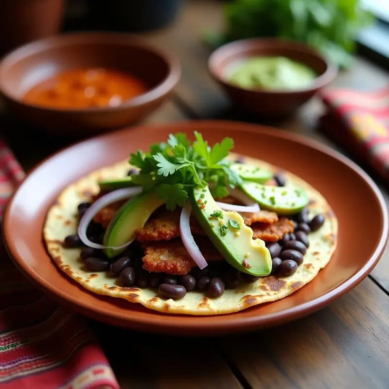 Tlayuda Oaxaqueña con Tasajo Vegano y Frijoles Negros: Receta Mexicana Sin Gluten