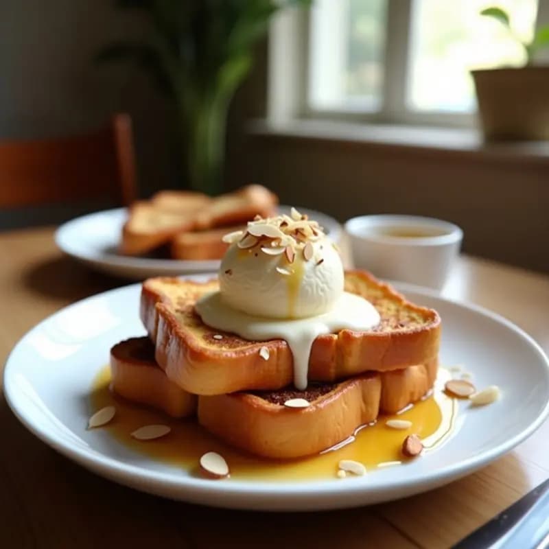 Torrijas de Brioche con Helado de Vainilla: Postre francés de semáforo en aire caliente