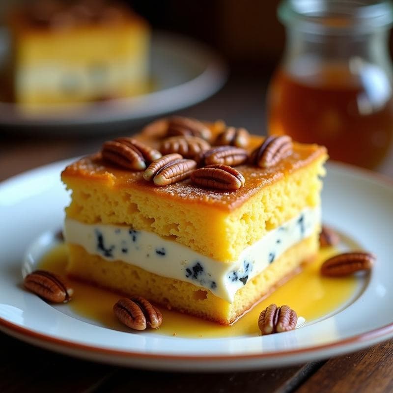 Torta de Pan de Elote con Crema de Queso Azul y Nueces: Postre Mexicano Sin Harina