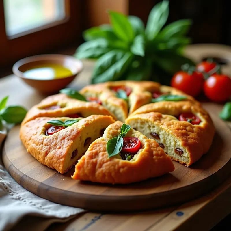 Torte de Aceite de Oliva con Tomates Secos y Albahaca: Pan Italiano Sin Levadura en 1 Hora