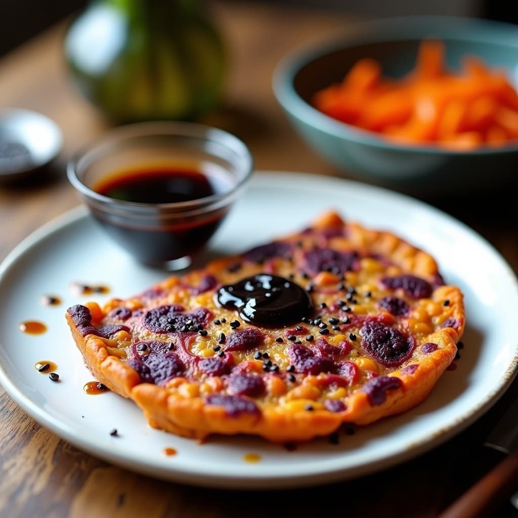 Tortilla de Batata Morada y Kimchi con Vinagreta de Sésamo: Receta Coreana en Airfryer