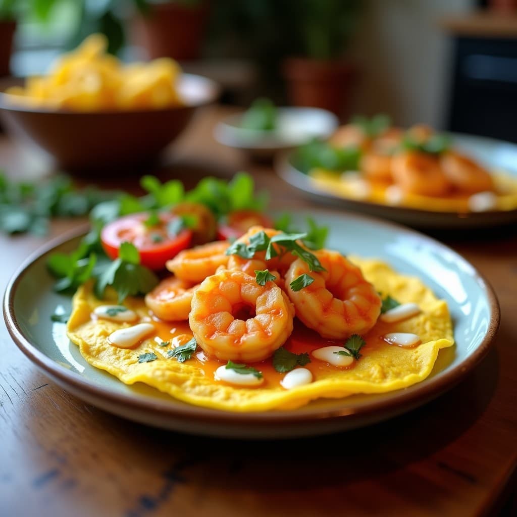 Tortilla de Camarones y Cúrcuma con Aderezo de Coco: Desayuno Asiático Alto en Omega-3