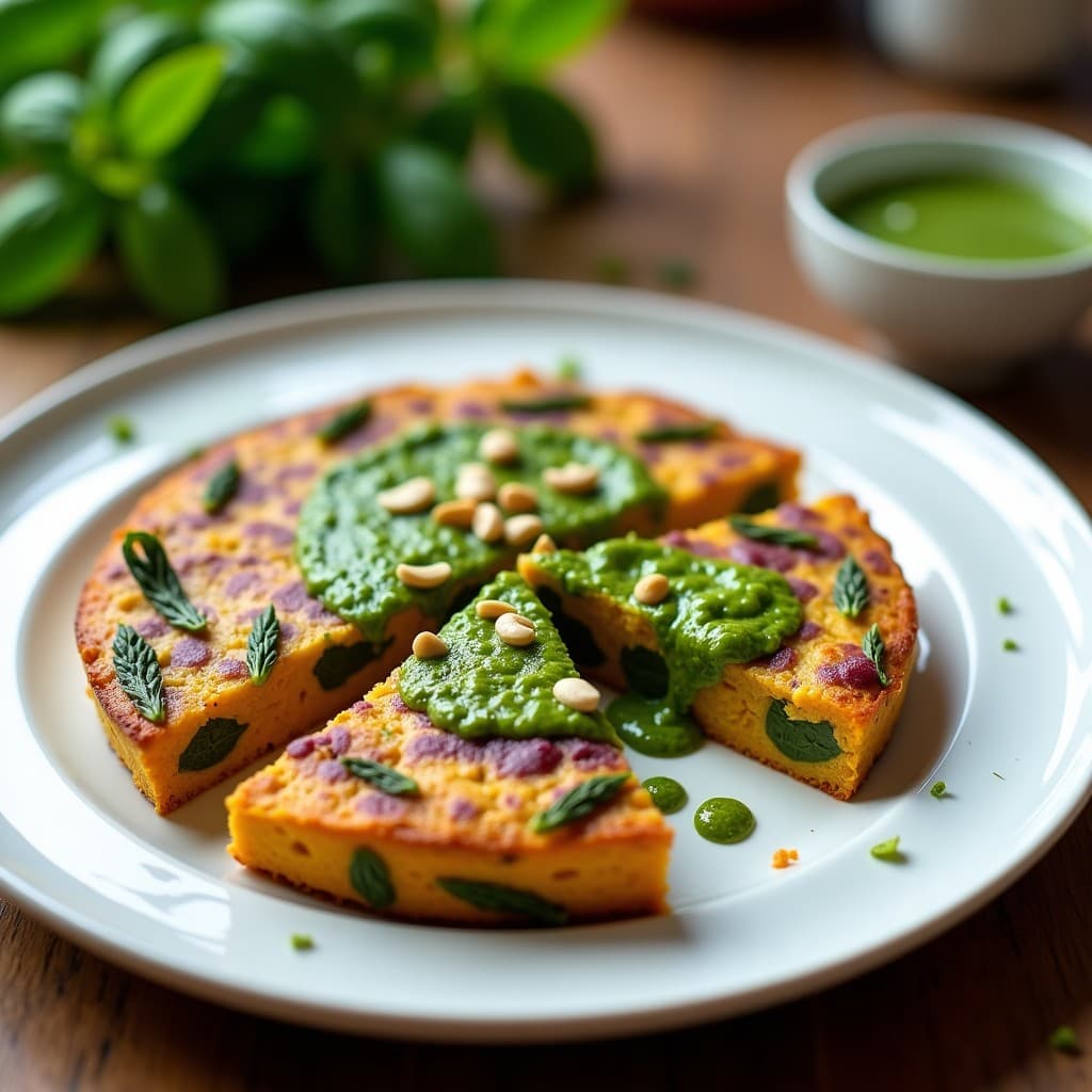 Tortilla de Camote Morado y Espárragos con Pesto de Albahaca: Receta Sin Harina y Colorida