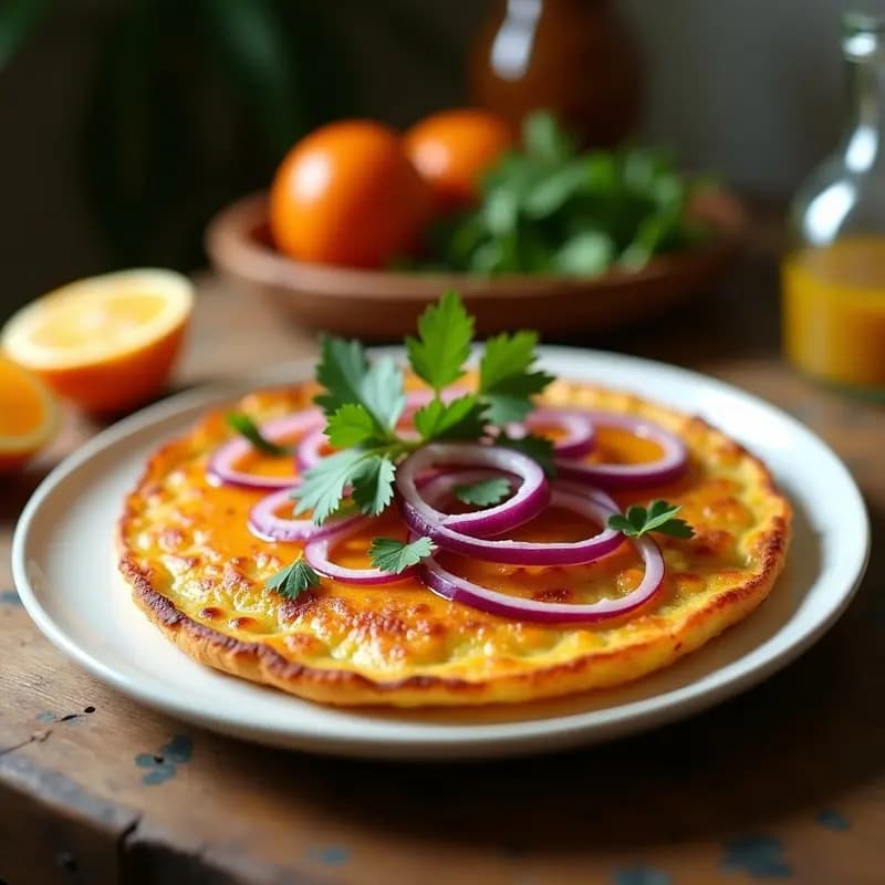 Tortilla de Cebolla Morada con Vinagreta de Naranja: Receta Gourmet y Sin Lactosa en 15 Minutos