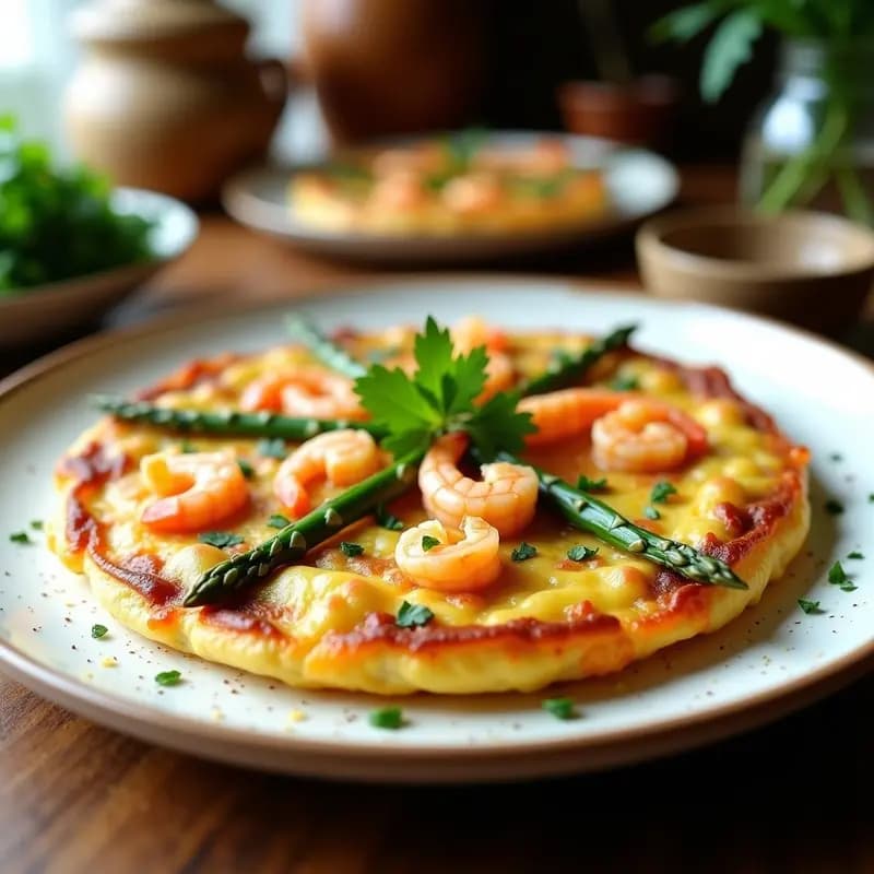 Tortilla de Espárragos y Gambas: Receta Española Ligera y Sabrosa