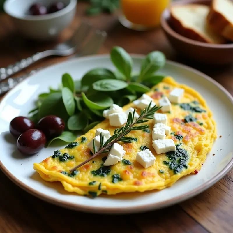 Tortilla de Espinacas y Feta con Huesos de Aceituna: Desayuno Griego Proteico