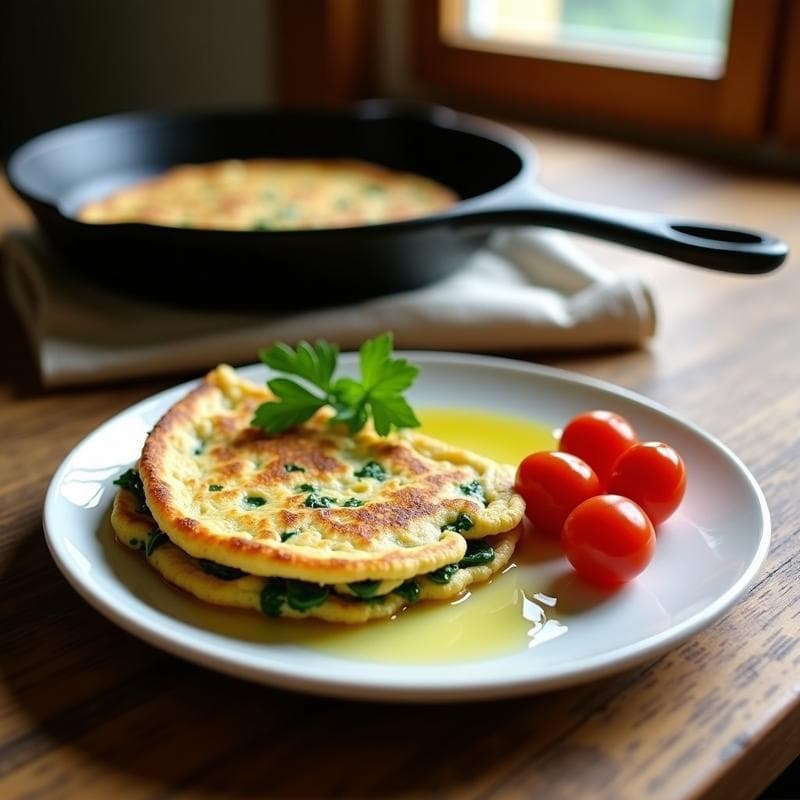Tortilla de Espinacas y Harina de Garbanzo: Desayuno Vegano y Alto en Hierro en Sartén