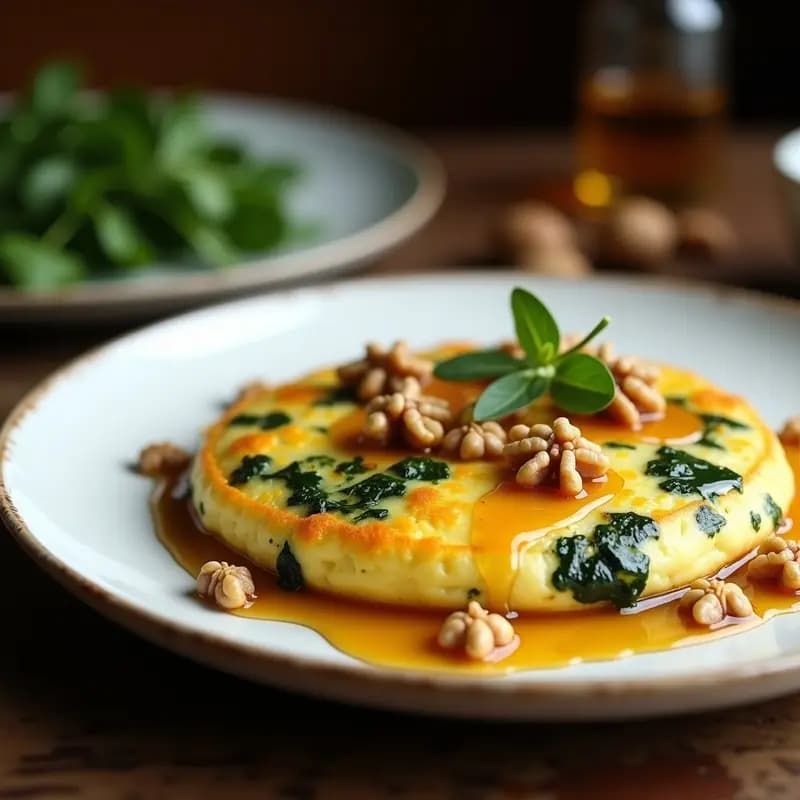 Tortilla de Espinacas y Queso de Cabra con Miel de Trufa: Receta Gourmet en 15 Minutos