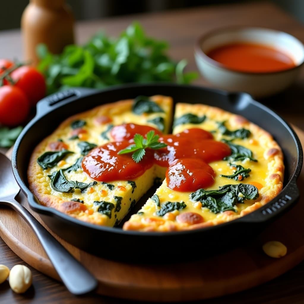 Tortilla de Espinacas y Queso de Cabra con Salsa de Romesco: Receta Catalana en Sartén