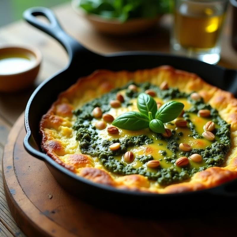 Tortilla de Espinacas y Queso de Oveja con Pesto de Albahaca: Receta Keto en Sartén