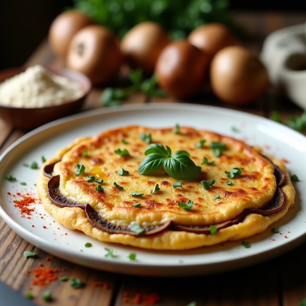 Tortilla de Harina de Guisante y Champiñones Portobello: Receta Sin Gluten en Sartén Antiadherente
