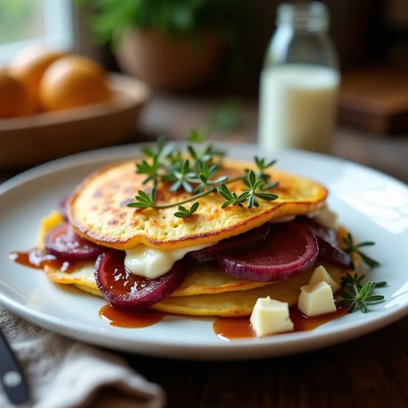 Tortilla de Patata conebolla Caramelizada y Queso de Cabra: Desayuno Francés Gourmet
