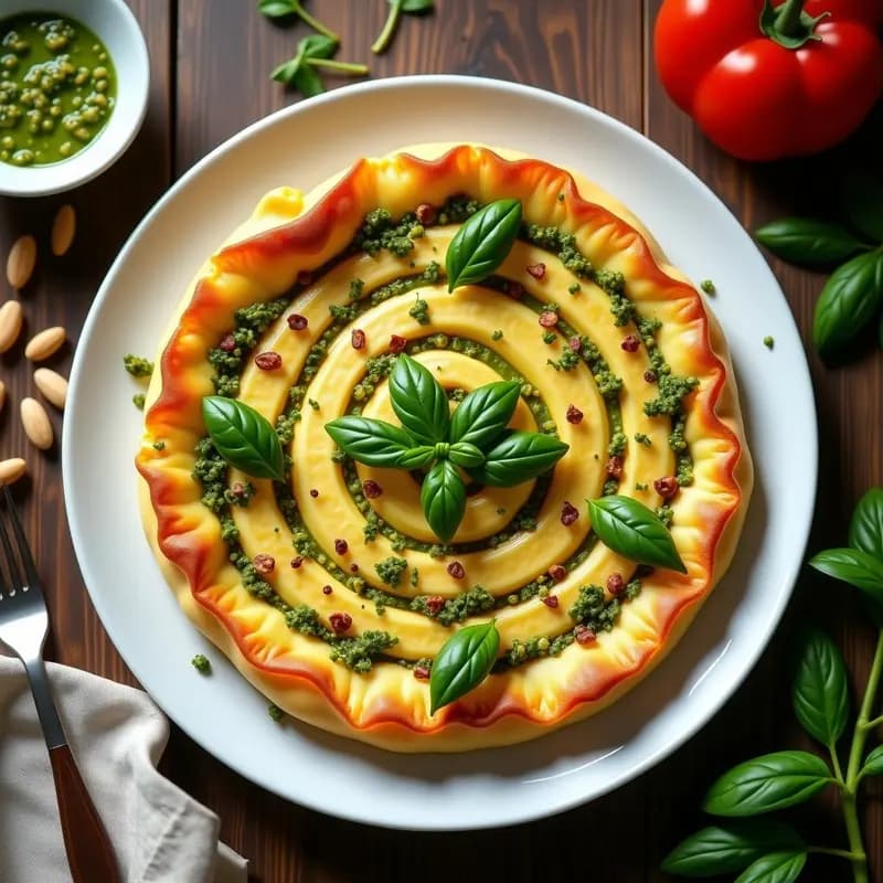 Tortilla de Patata en Espiral con Pesto de Albahaca: Receta Española Visual para TikTok