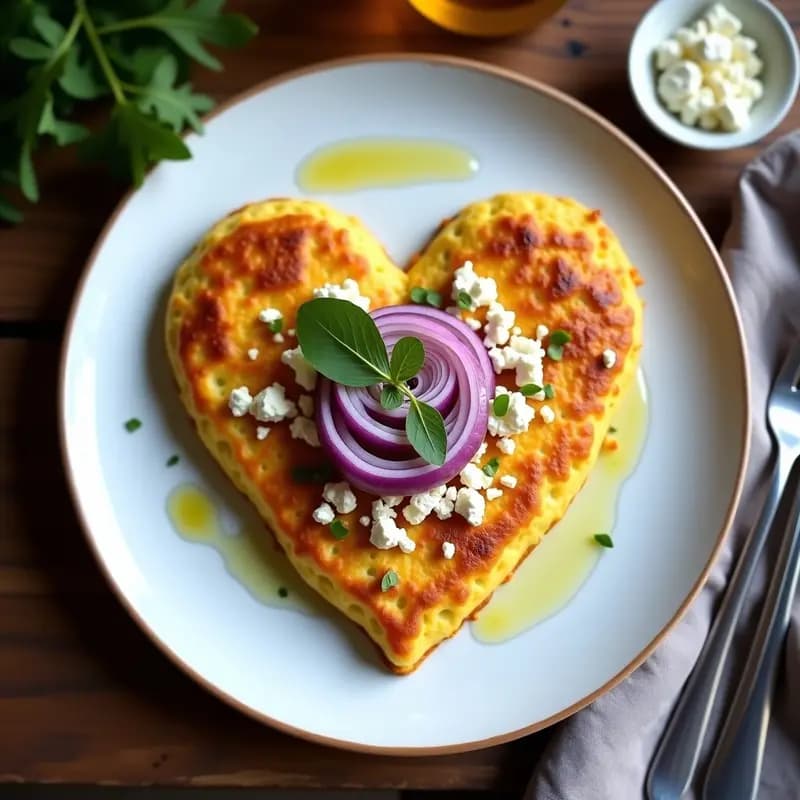 Tortilla de Patata en Forma de Corazón: Desayuno Romántico con Cebolla Morada y Queso de Cabra