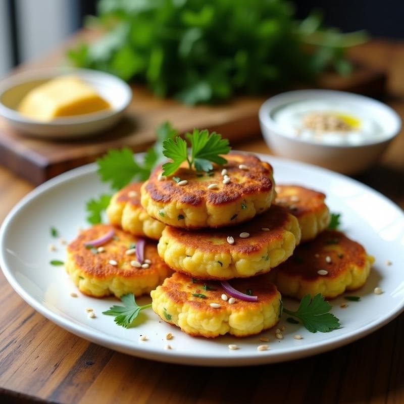 Tortitas de Coliflor y Curry con Salsa de Yogur Griego: Desayuno Keto en Thermomix
