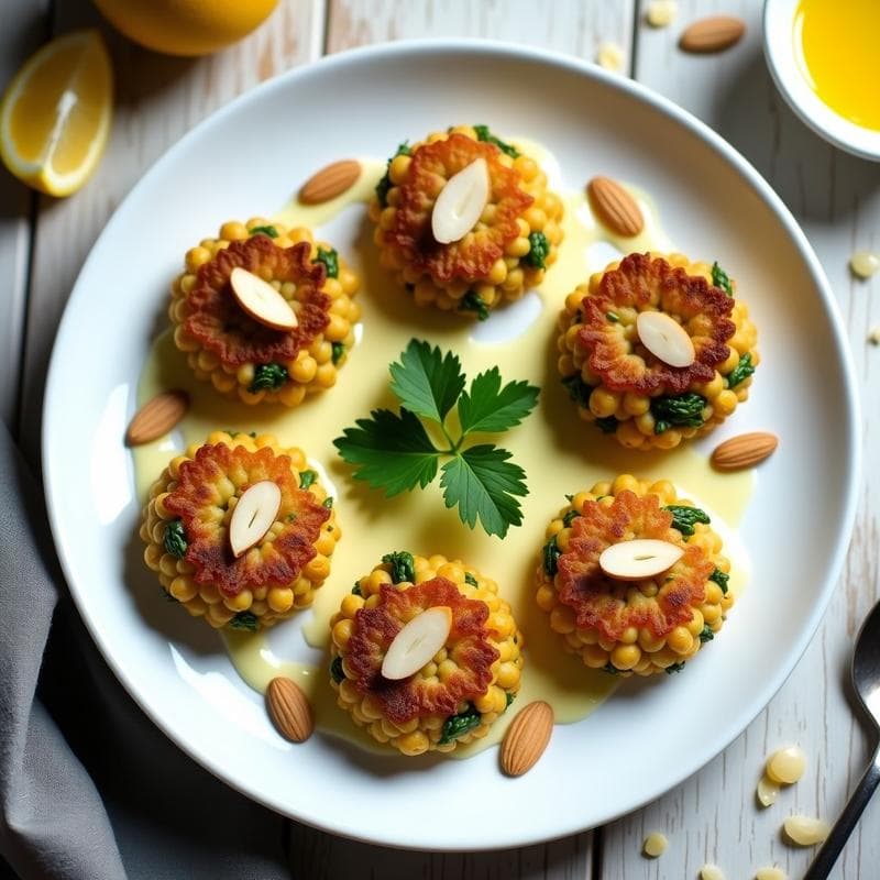 Tortitas de Garbanzo y Espárragos con Salsa de Limón Confitado: Aperitivo Persa Crujiente