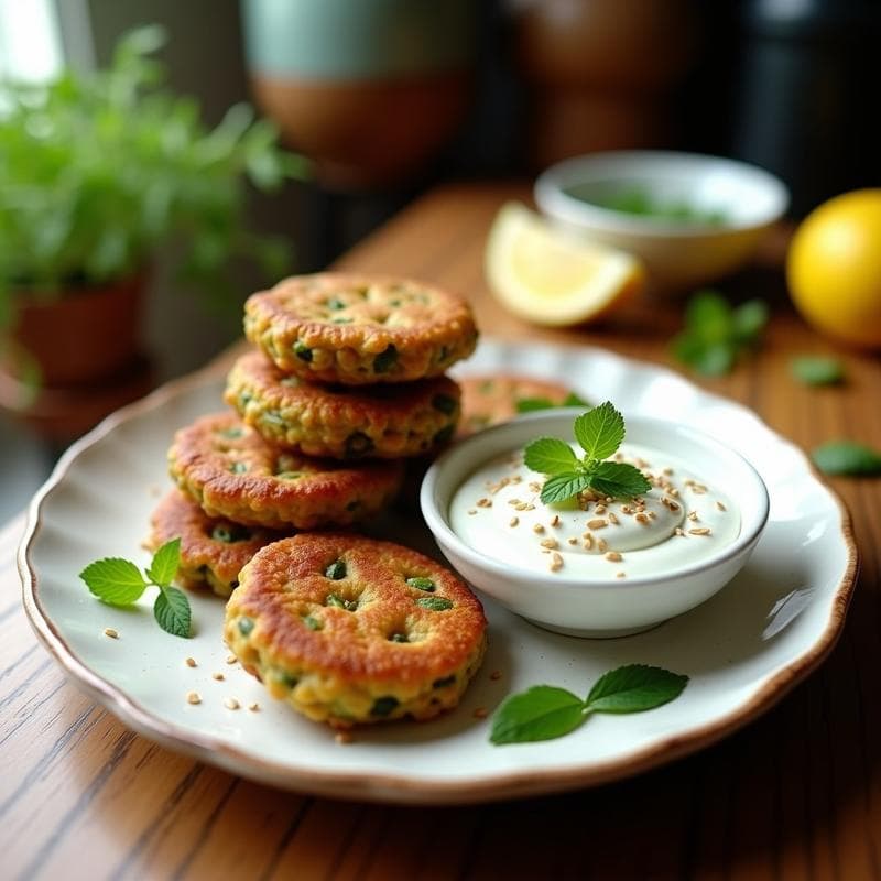 Tortitas de Lentejas Verdes con Crema de Yogur y Hierbabuena: Aperitivo Libanés Sin Gluten