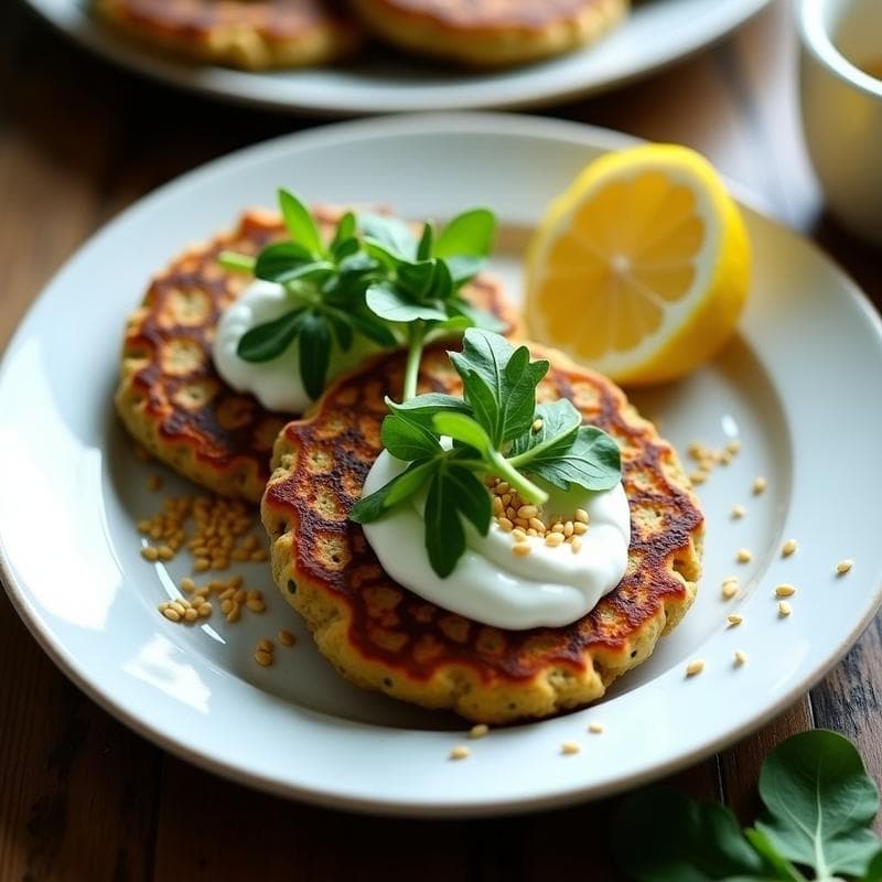 Tortitas de Harina de Lentillas y Espinacas con Topping de Yogur de Soja y Rúcula: Receta Vegana Alta en Hierro en Airfryer
