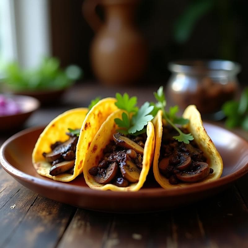 Tortitas de Maíz Veganas Rellenas de Hongos: Receta Sin Gluten con Umami en 25 Minutos