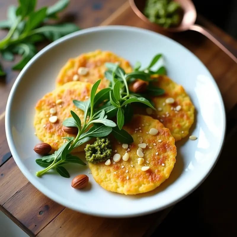 Tortitas de Socca con Pesto de Rúcula y Piñones: Receta Francesa Sin Gluten y Alta en Proteína