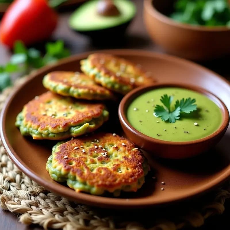 Tortitas de Zacate de Chile con Salsa de Aguacate y Chile Pasilla: Receta Mexicana Vegana