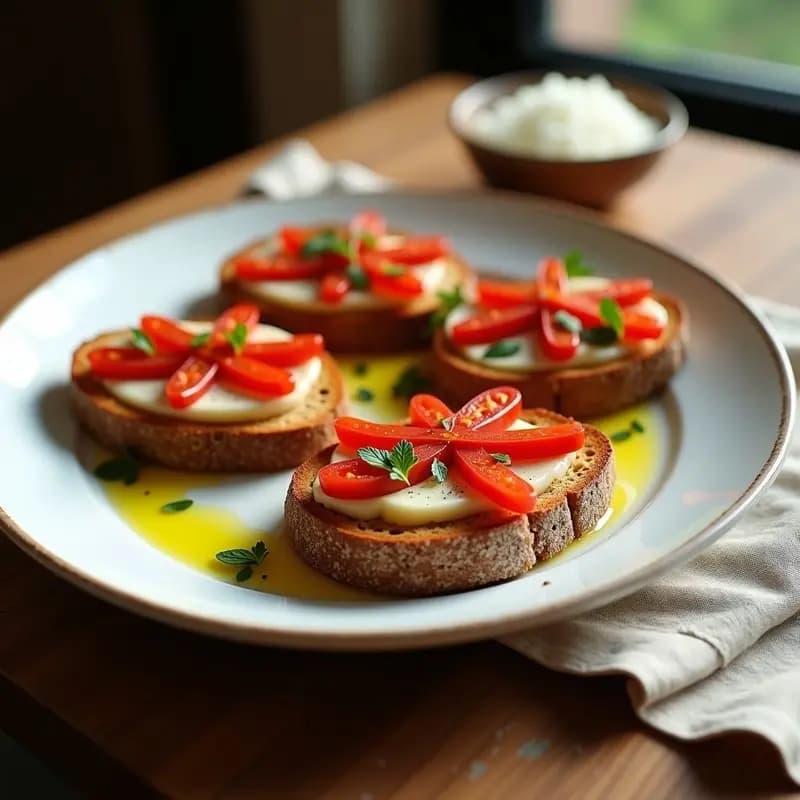 Tosta de Pan de Centeno con Anchoas y Pimientos de Piquillo: Aperitivo Rápido y Gourmet