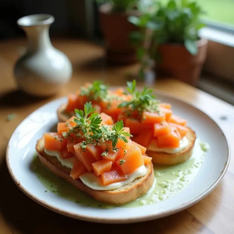 Tostadas de Pan de Algas con Tataki de Salmón y Wasabi: Aperitivo Japonés Alta en Omega-3