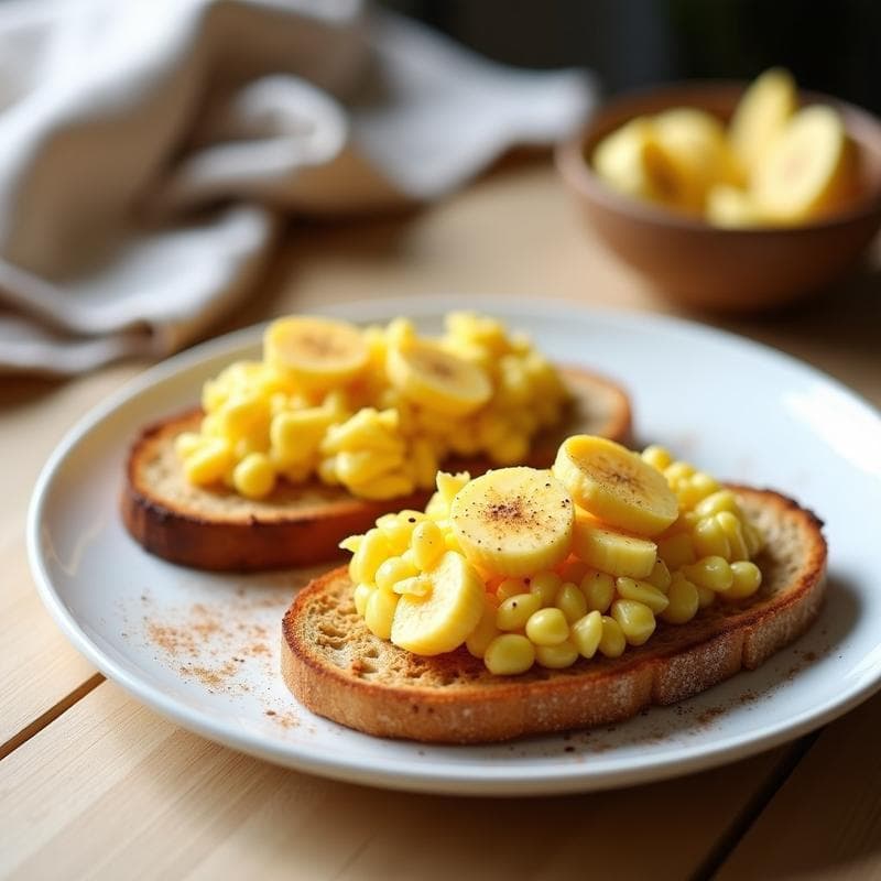 Tostadas de Avena con Plátano y Huevos Revueltos: Desayuno Alto en Proteína sin Harina