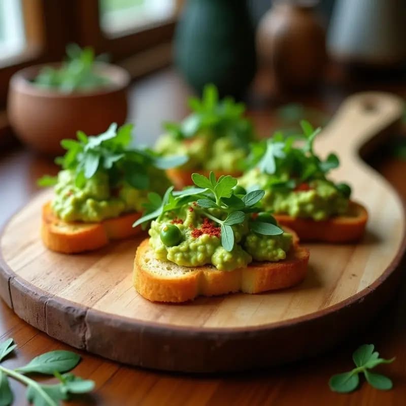 Tostadas de Pan de Queso con Guacamole de Pisello y Rúcula Picante: Aperitivo Brasileiro Sin Gluten