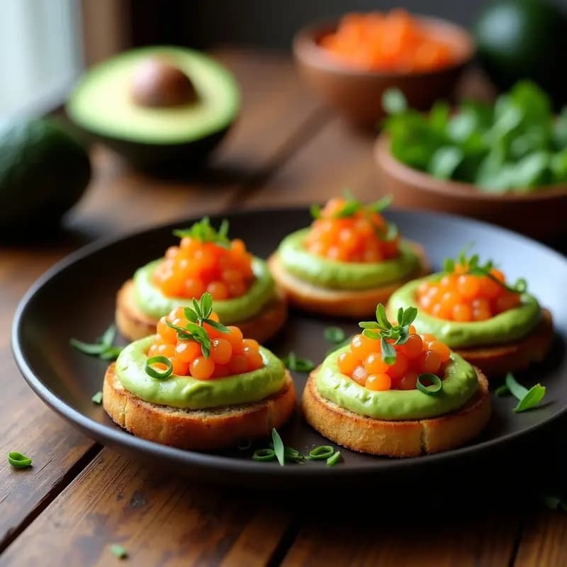 Tostadas de Pan de Sorgo con Aguacate y Huevas de Salmón: Aperitivo Mexicano Keto