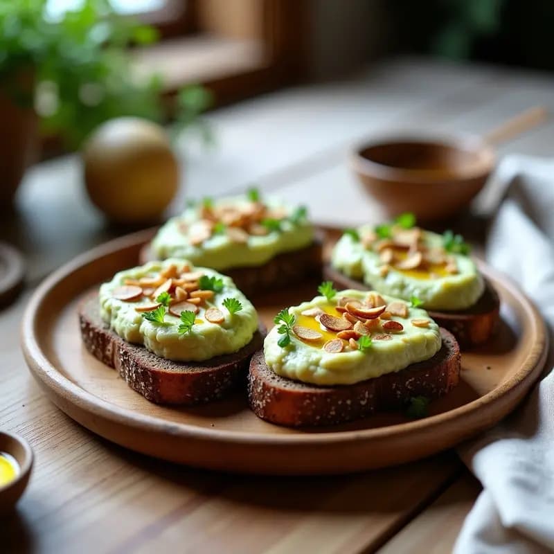 Tostadas de Pan de Trigo Sarraceno con Puré de Alcachofa y Aceite de Trufa: Desayuno Francés Keto